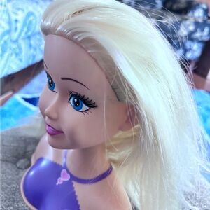 Blonde Hair Styling Doll Head with Purple Top